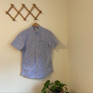 American Eagle Flamingo Short Sleeve Button Down